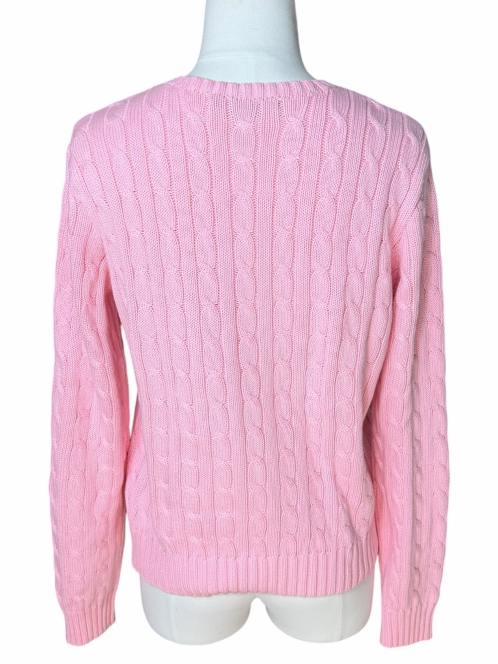 Ralph Lauren Pink Cable-Knit Cotton Crewneck Sweater Size Large - Picture 9 of 10